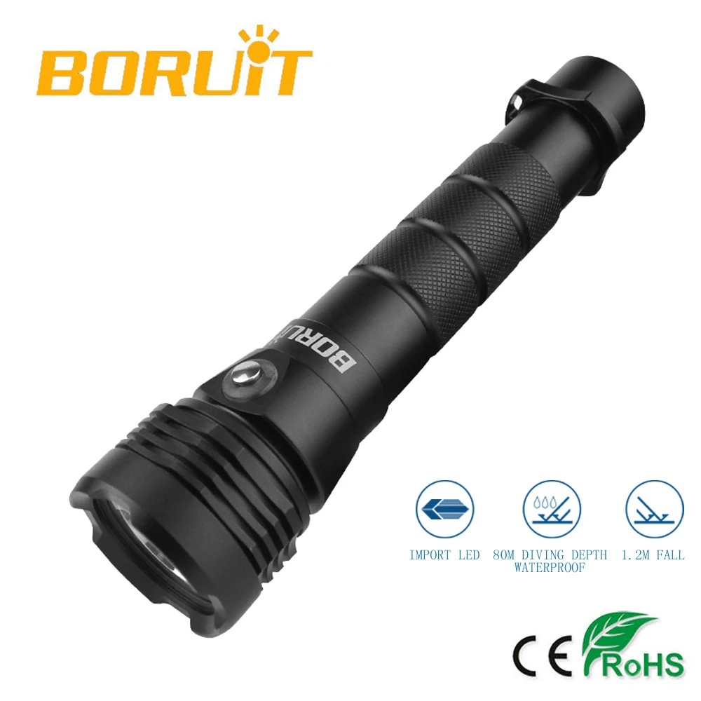  Boruit Underwater Waterproof 100m 3000LM XM-L2 LED XHP50 IPX8 Scuba Diving Flashlight Torch Charger - 32855420361