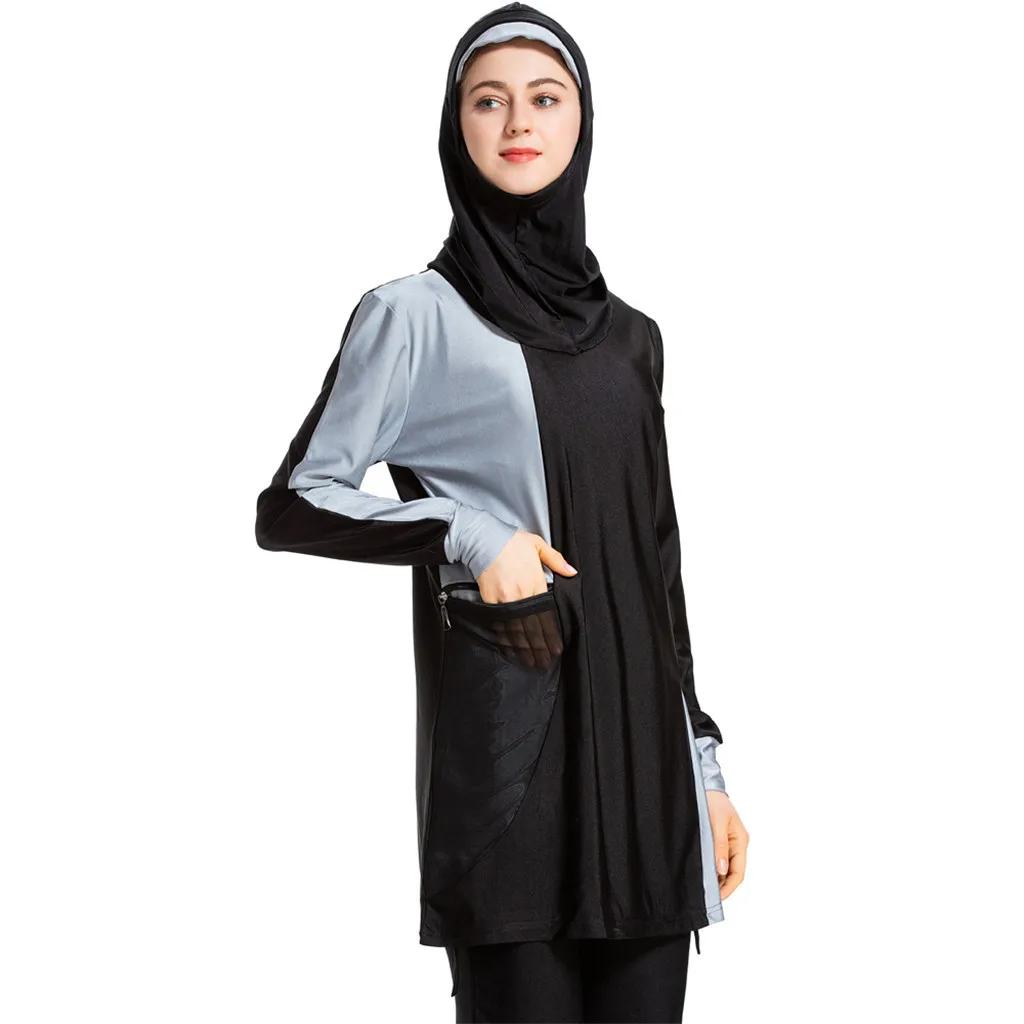CHAMSGEND женский мусульманский консервативный купальник с капюшоном модный темперамент элегантный тонкий пляжный костюм с крышкой из трех частей купальник