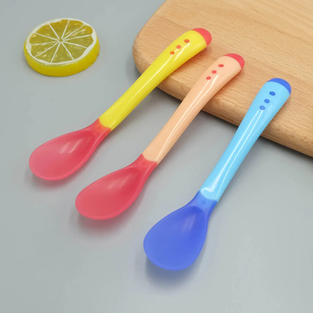 

Small Toddlers Utensils Plastic Baby Spoons Infant Feeding Tool Heat Sensitive Kids Tableware