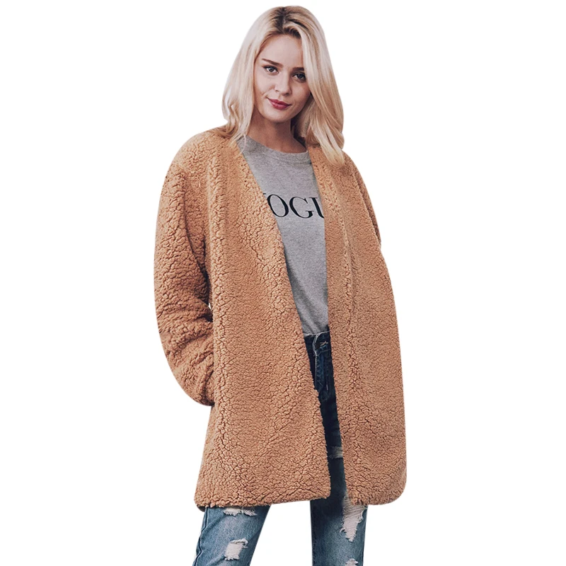 Womens Winter Faux Shearling Shaggy Gilet Fleece Coat Fluffy Long Sleeve Ladies Cardigan Outwear
