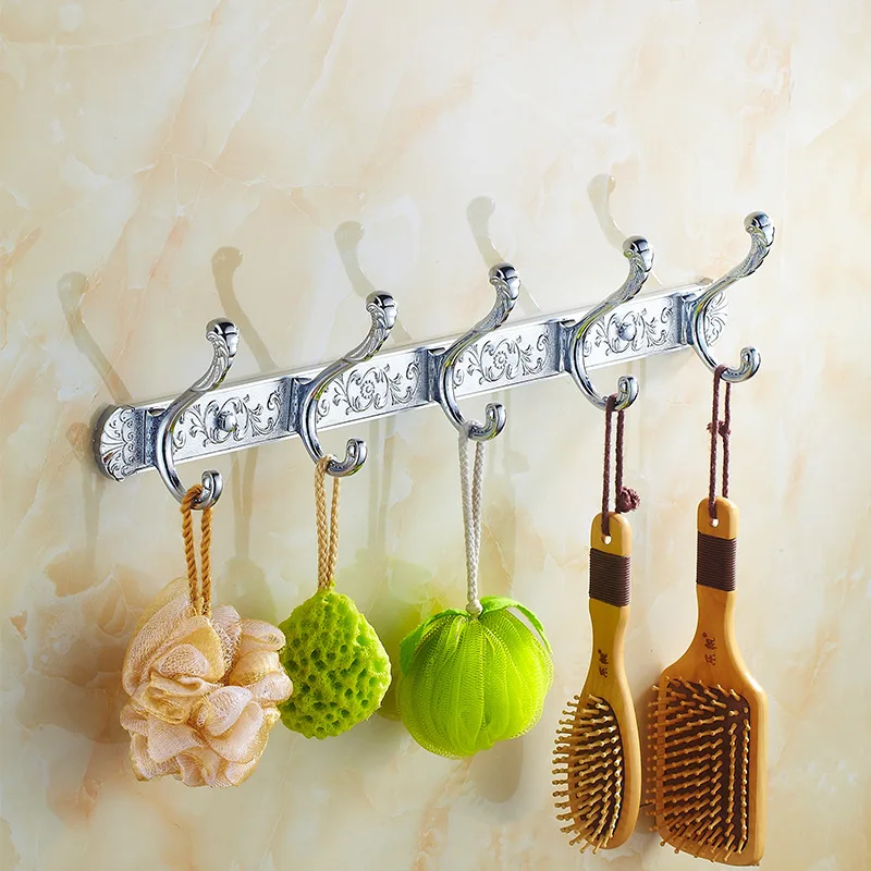 Silver Antique Carved Robe 5 Hooks Wall Mounted 304 Stainless Steel