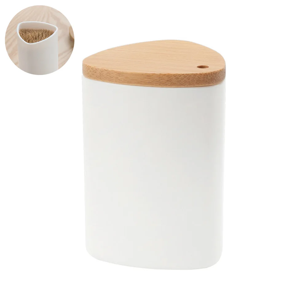 

Toothpick Holder Organizer Box Storage Desktop Plastic Simple Stand Container Dispenser Toothpicks Jar with Bamboo Lid