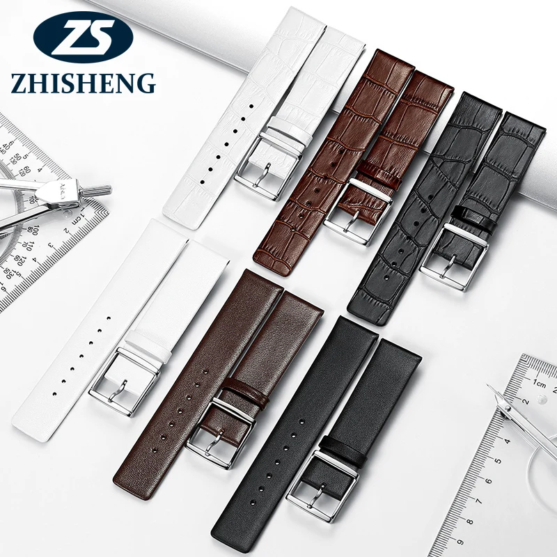 

High-end quality thin pin buckle HK genuine calfskin leather watch band strap for CK watch
