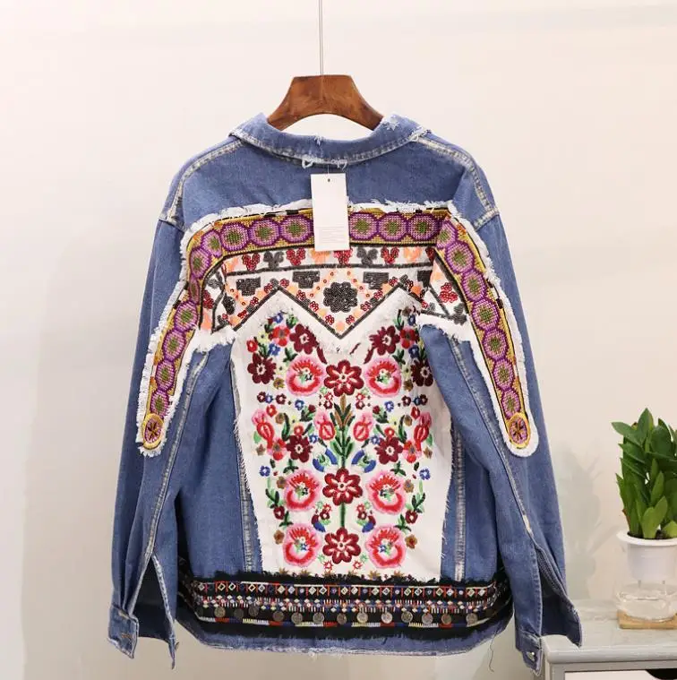 discounted  New Women Denim Jean Jacket Coat Fashion Studded pin slim long sleeve loose casual short girl jacke