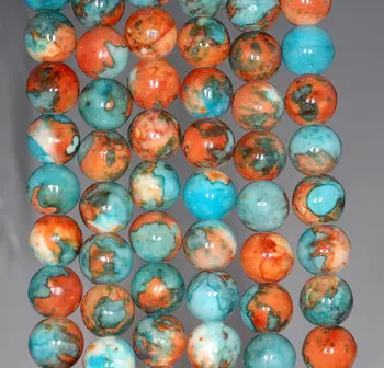 

12mm Matrix Turquoise Gemstone Orange Blue Round 12mm Loose Beads BULK LOT 1,5,10,15,20 and 50 (80000662-789)