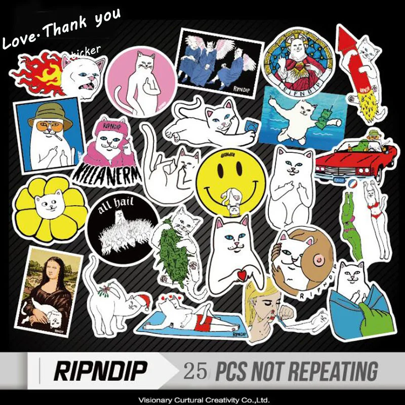 

25Pcs Middle Finger Cats PVC Waterproof Stickers Doodle Decals Luggage Laptop Car Styling Skateboard DIY Home Decor Sticker