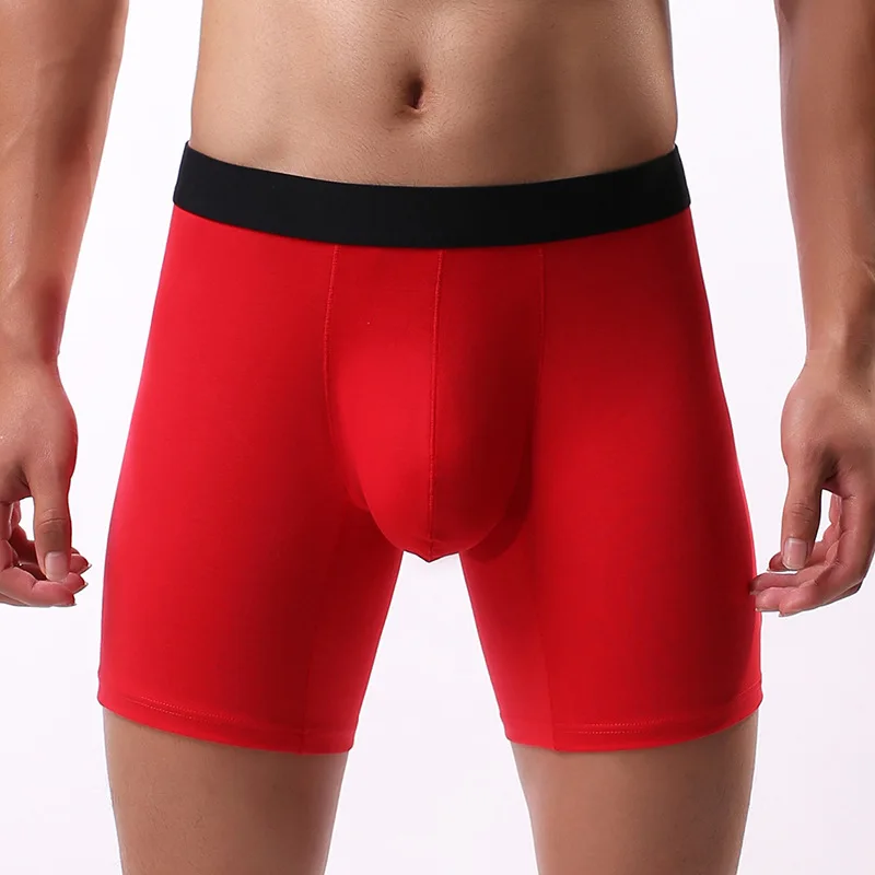 

Sexy Mens Boxer Cotton Breathable Solid Big U Convex Pouch Half-length Boxers Long Leg Underpants Sculpting Men Underwear Gay