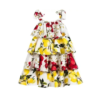 

Summer quality girls Dress kids vintage Vestidos baby strap dress Children brand Clothes layered floral print 3 to 10 yrs