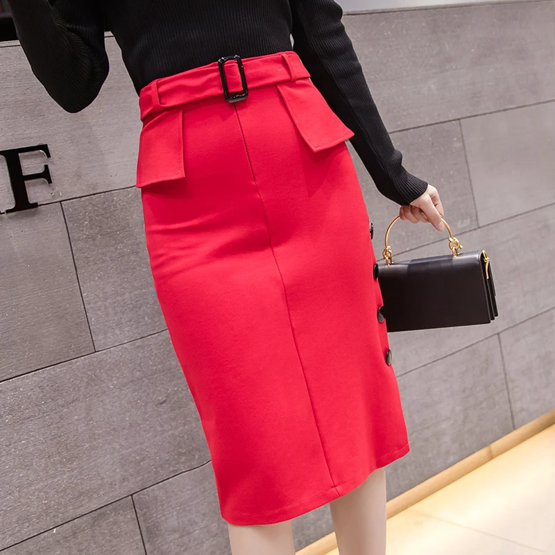 

Women Skirts Office Lady Split Black Skirt Plus Size Korean Women Bodycon Pencil Skirt Elegant Women High Waist Belt 5XL Skirts