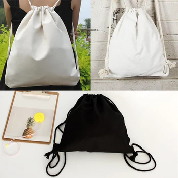

Large Capacity Girls Students Drawstring Bag Plain Reusable Simple Practical Canvas Comfortable Washable Durable Women Backpack