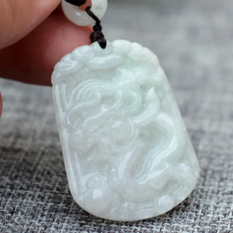 (Certificate)Natural A+Rice White Jadeite Stone Pendant Carved Chinese Dragon Necklace Gift for Woman Men Jades Jewelry | Украшения и