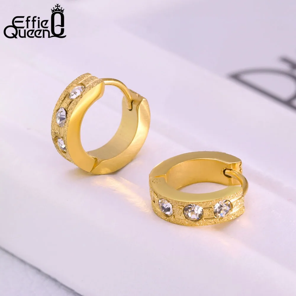 

Effie Queen 2019 Unique Round Shaped Piercing Small Hoop Earring for Women Gold-color Earrings Round CZ Jewelry for Men IE89