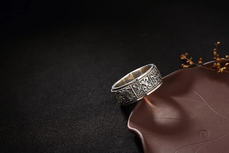 925 пробы Серебряное ретро кольцо для мужчин и женщин буддизм восемь благоприятный тайский серебряный личность может вращаться кольцо ювелирные изделия