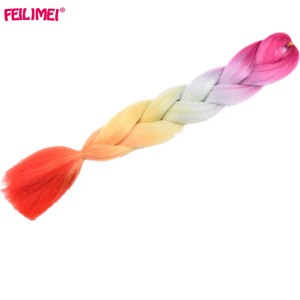 Feilimei, блонд, розовый, серый цвет, вязанные крючком косички, термостойкие волосы, 60 см, 100 г/шт., синтетические Омбре, огромные косички для наращивания волос - Цвет: M1b/синий