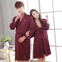 Пара банных халатов для мужчин женщин золото с длинными рукавами халат кимоно соблазнительный, атласный, Шелковый для влюбленных пижамы для отдыха