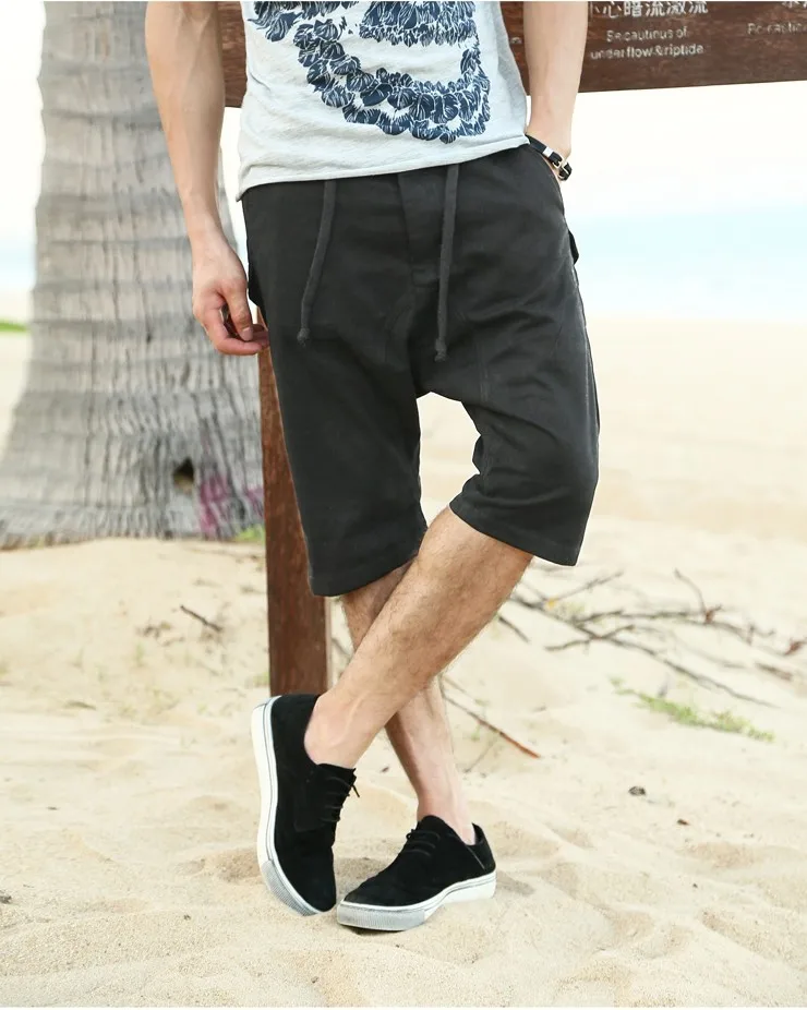 Yanlian1 Men Summer Cargo Shorts Bermuda Homme Solid Casual Short Pants Jogger Beach Drop Crotch Boardshorts 