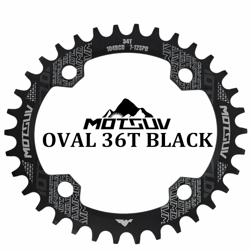 Мотсув велосипедный Кривошип 104BCD Овальный 32T 34T 36T 38T цепь узкий широкий сверхлегкий MTB велосипед цепь круг шатунная пластина - Цвет: Oval 36T Black