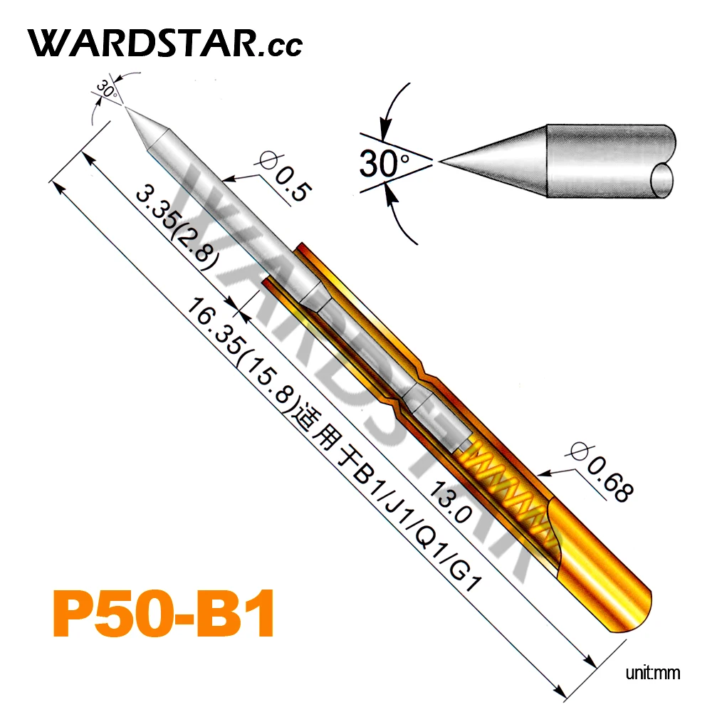 

20pcs/lot P50-B1 Dia 0.5mm Spring Test Probes Pogo Pin Length 16.35mm (Stroke Spring Froce:75g)