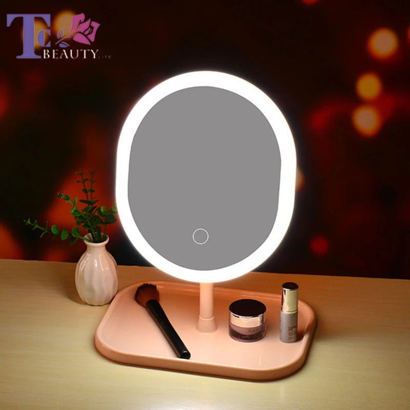 

Led Makeup Mirror with Light Lady Office Fill Light Makeup Desktop Storage USB Rechargeable Multi-function Makeup Mirrors