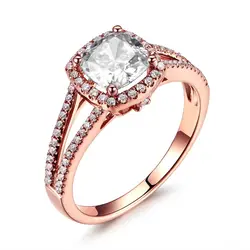 Myray 7 мм Подушки Moissanite 14 К Rose Gold Diamond Halo Разделение хвостовиком Обручение кольцо Для женщин свадебные Кольца Юбилей подарочный набор