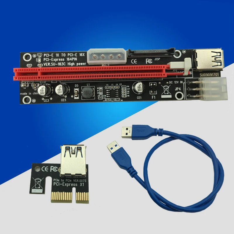 Новые 3 в 1 60 см USB 3,0 PCIe 1x к 16x PCI Express удлинитель Riser Card SATA 6pin 4pin питание для Bitcoin Miner добыча BTC