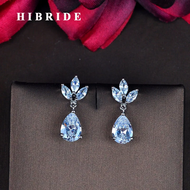 

HIBRIDE New Arrival Water Drop Dangle Earrings Brincos Bride Jewelry AAA Cubic Zirocn Pendant Crystal Earring Wholesale E-866