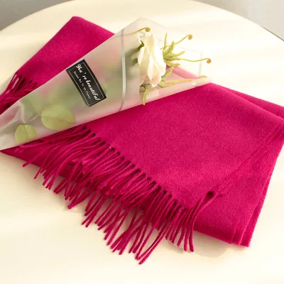 Роскошный зимний шарф из шерсти, женский шарф-одеяло, шали, плотные теплые шарфы, шерстяной шарф из пашмины с кисточками, большой размер, однотонный шарф - Цвет: Rose