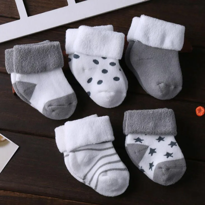 5 пара/лот; Новинка; хлопковые плотные детские носки для малышей; сезон осень-зима; теплые детские носки - Цвет: Gray 5 Pair