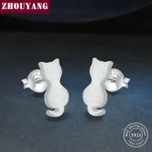 ZHOUYANG, уникальные серьги-гвоздики в виде кошечки пробы из стерлингового серебра 925 пробы, модные ювелирные изделия для женщин, подарок для девушек EY014