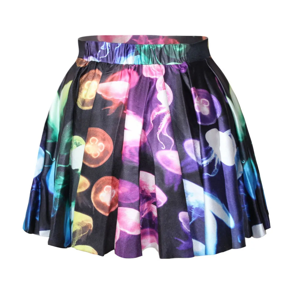 

2019 Retro Fashion Women Black White Pleated Flower Floral Print High Waist Midi Ball Gown Flare Short Skirts Saia S1225