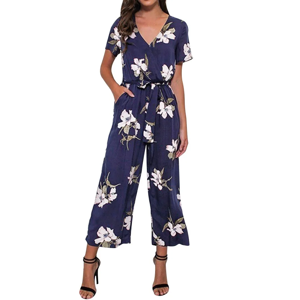 Women Rompers Womens Jumpsuit 2018 V Neck Short Sleeve Elastic Bandage