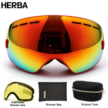 US $34.10 New HERBA brand ski goggles double UV400 antifog big ski mask glasses skiing men women snow snowbo