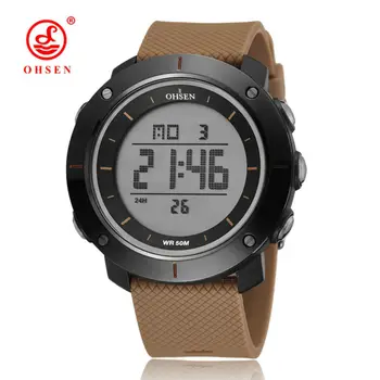 

New 2016 OHSEN Men Digital LED Sport Wristwatches 30M Waterproof Fashion Brown Male Silicone Army Diving Watches Cool Gifts