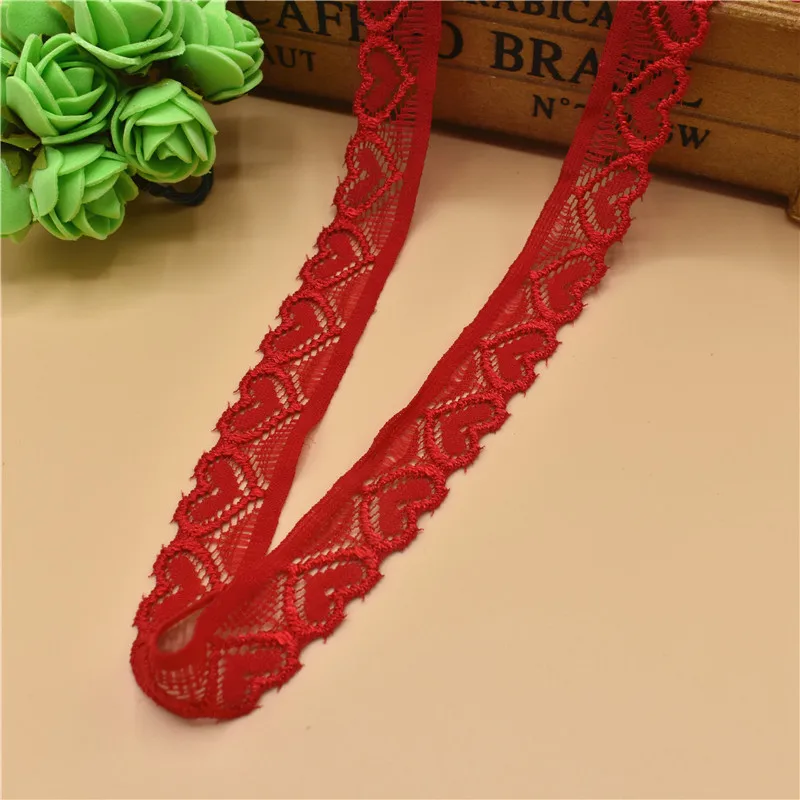 10 yards Red Stretch elastic lace ribbon 18mm width embroidered lace
