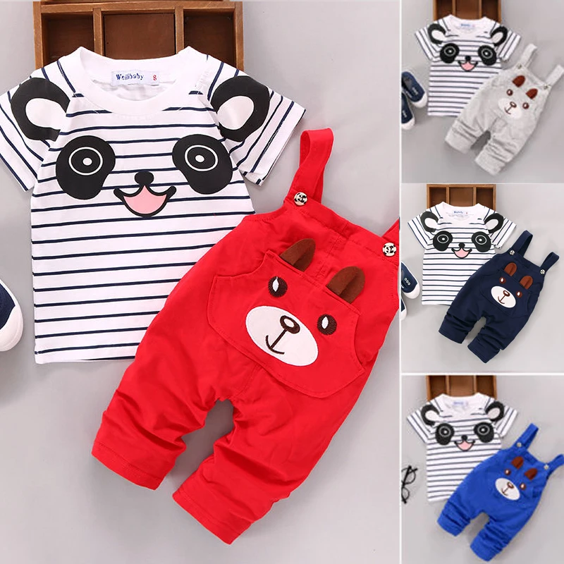Emmaaby/Одежда для младенцев; комплект из 2 предметов; Одежда для новорожденных мальчиков и девочек; футболка с медведем; топы+ комбинезон