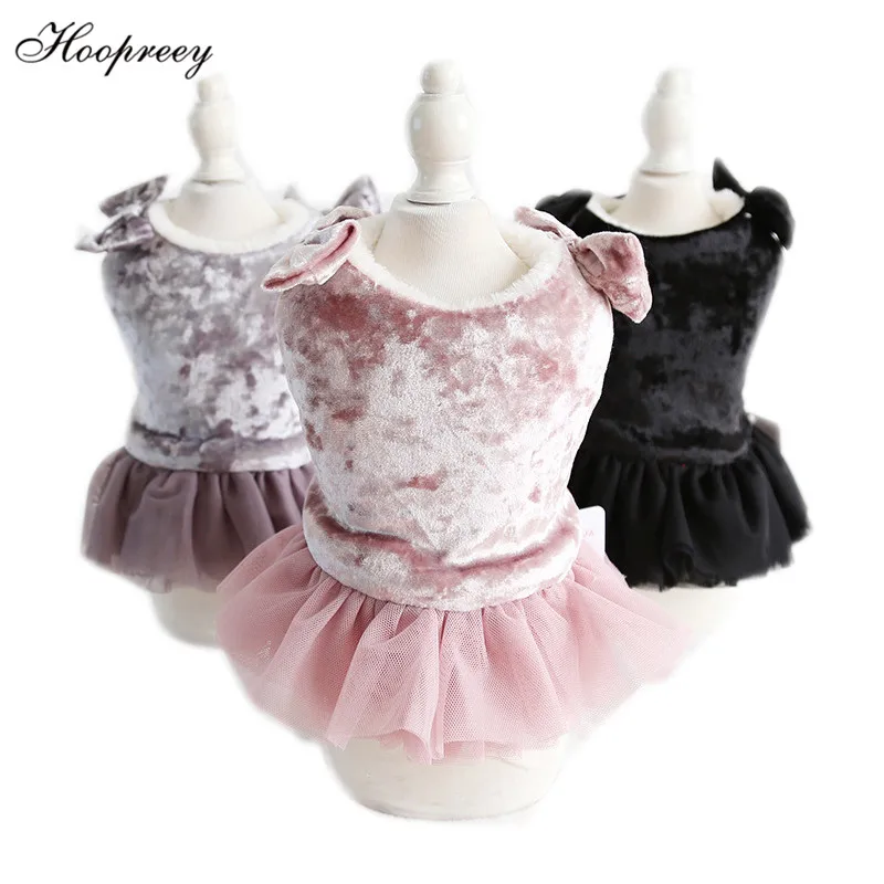 

Velvet Bow Gauze Skirt Dog Clothes Thick Warm Autumn Winter Dog Jumpsuit for Small Puppy Dogs Cats Princess Style Pet Clothing