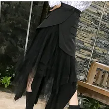 LANMREM, модная новинка, неправильная имитация двух частей, многослойная сетчатая черная юбка, универсальная женская нижняя юбка YF06401