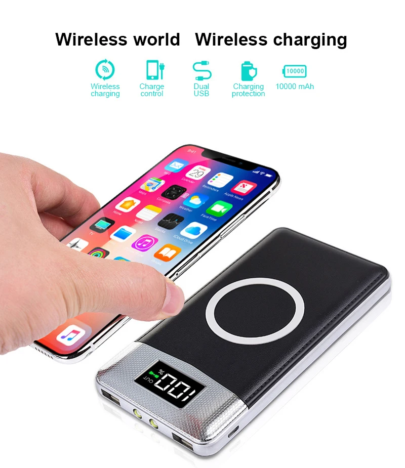 QI Wireless Charger Power Bank 10000mah Dual USB with Digital Display External Battery Powerbank for iphone 8 X XS Max XR note 9 QI Wireless Charger Power Bank 10000mah Dual USB with Digital Display External Battery Powerbank for iphone 8 X XS Max XR note 9