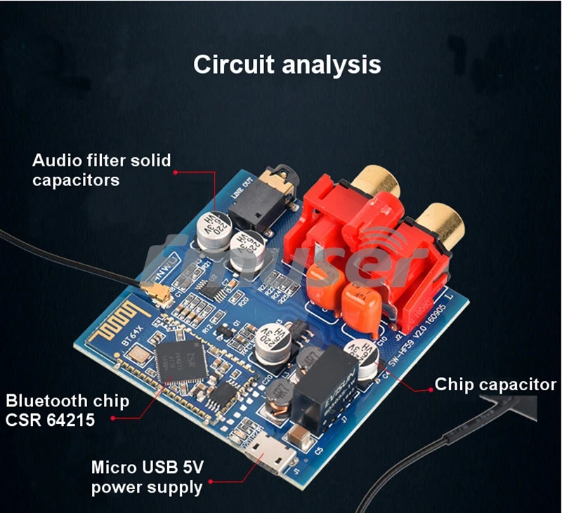 FMUSER HIFI беспроводной Bluetooth V4.2 стерео аудио приемник адаптер усилитель плата музыкальный динамик плеер изменить APTX CSR64215