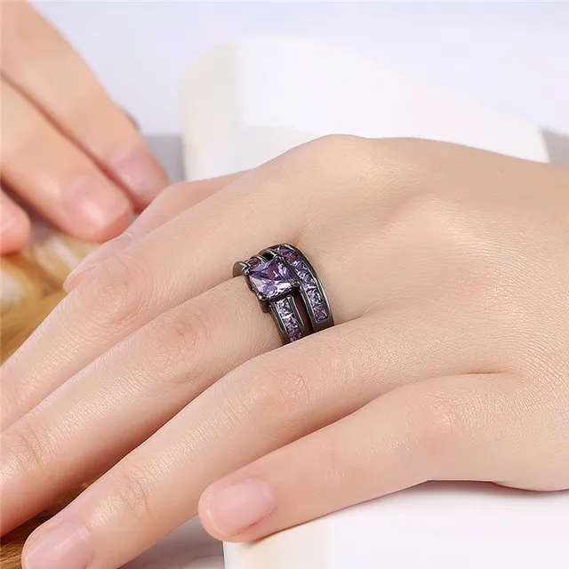 2017 Crystal Fashion Ring Set Black Gold Color  Engagement Jewelry Wedding Rings For Women ring cz