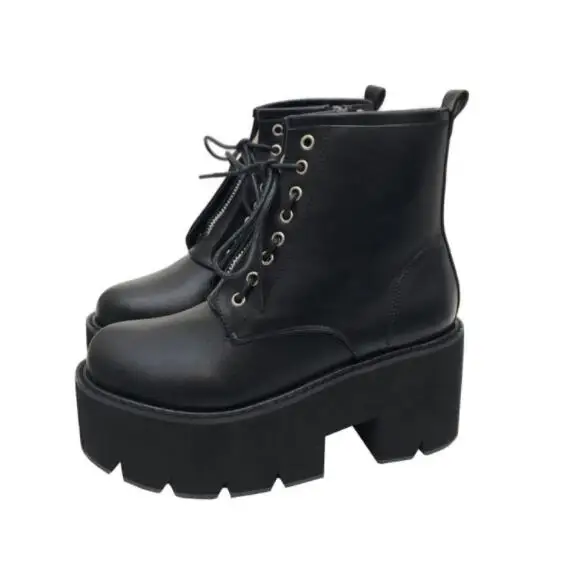 Ботинки в стиле панк; bottes femmes; обувь на платформе; женские ботильоны на высоком каблуке; осенне-зимняя обувь; мотоботы; модная женская обувь; YMA530 - Цвет: Черный
