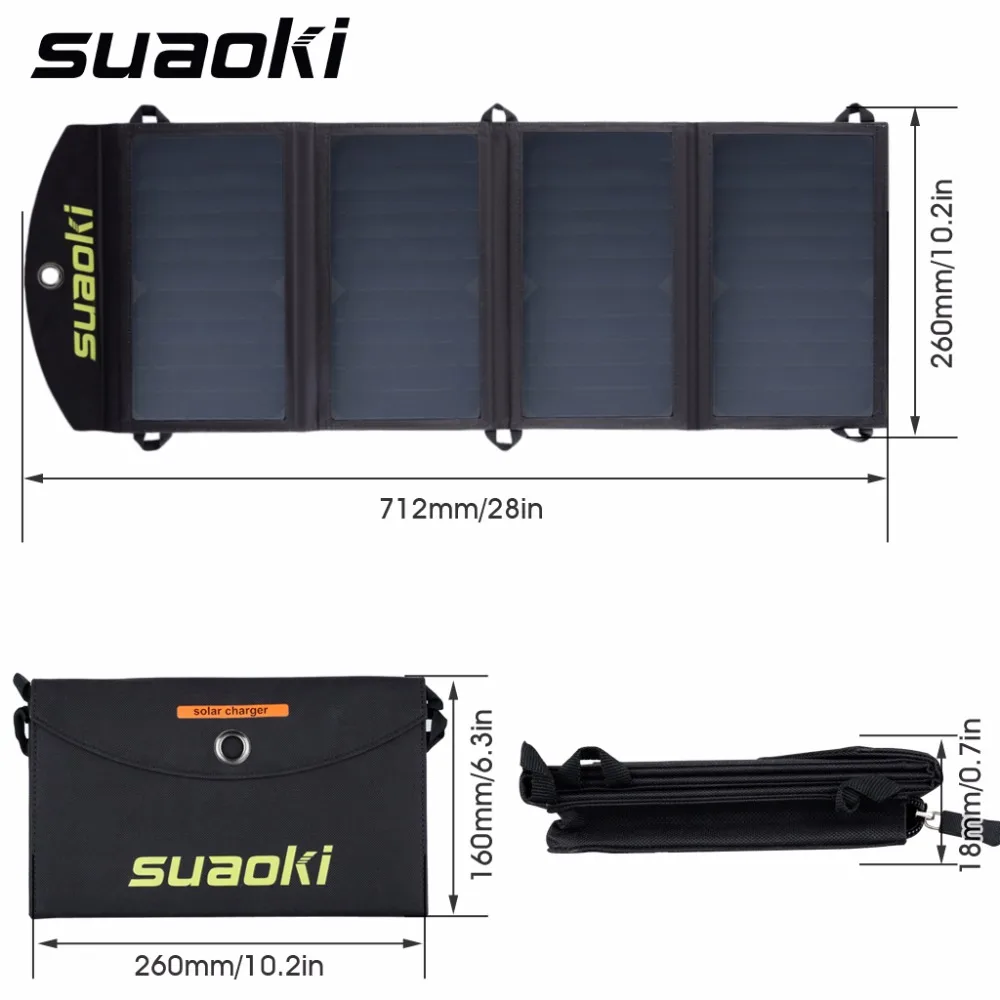 Suaoki 25 Вт солнечная панель s портативный складной водонепроницаемый Солнечная Панель зарядное устройство power Bank для телефона зарядное устройство