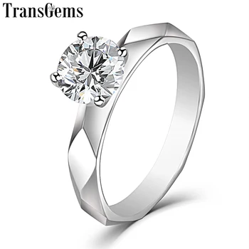 

TransGems 14K White Gold Solitaire 1ct 6.5mm F Color Moissanite Engagement Ring for Women Wedding Gold Ladies Ring