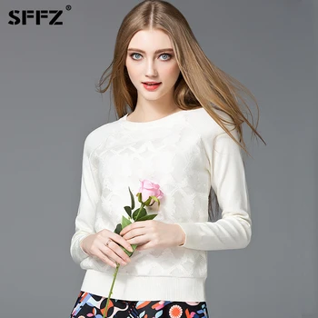 

SFFZ New White Lace Sweater for Women Casual O-Neck Long Sleeve Women's Sweaters Knitted Pullovers Fashion Female Loose Tops