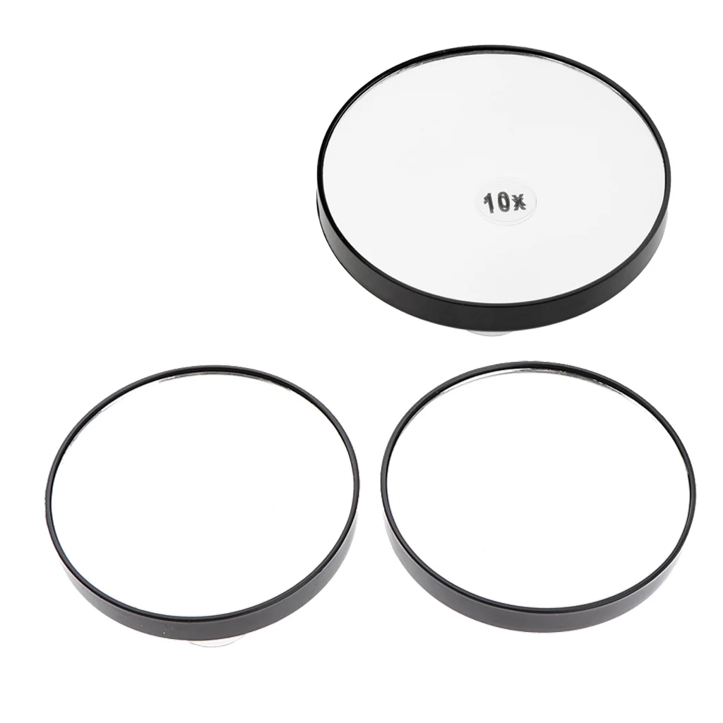 Black 5X/10X Magnifying Suction Cup Travel Mirror For Precise Makeup Application & Tweezing 3 Packs