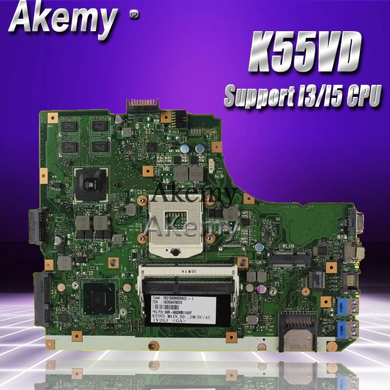 Akemy K55VD محمول اللوحة الأم ل ASUS K55VD K55A A55VD F55VD K55V K55 اختبار اللوحة الأصلية دعم ل I3 I5 وحدة المعالجة المركزية