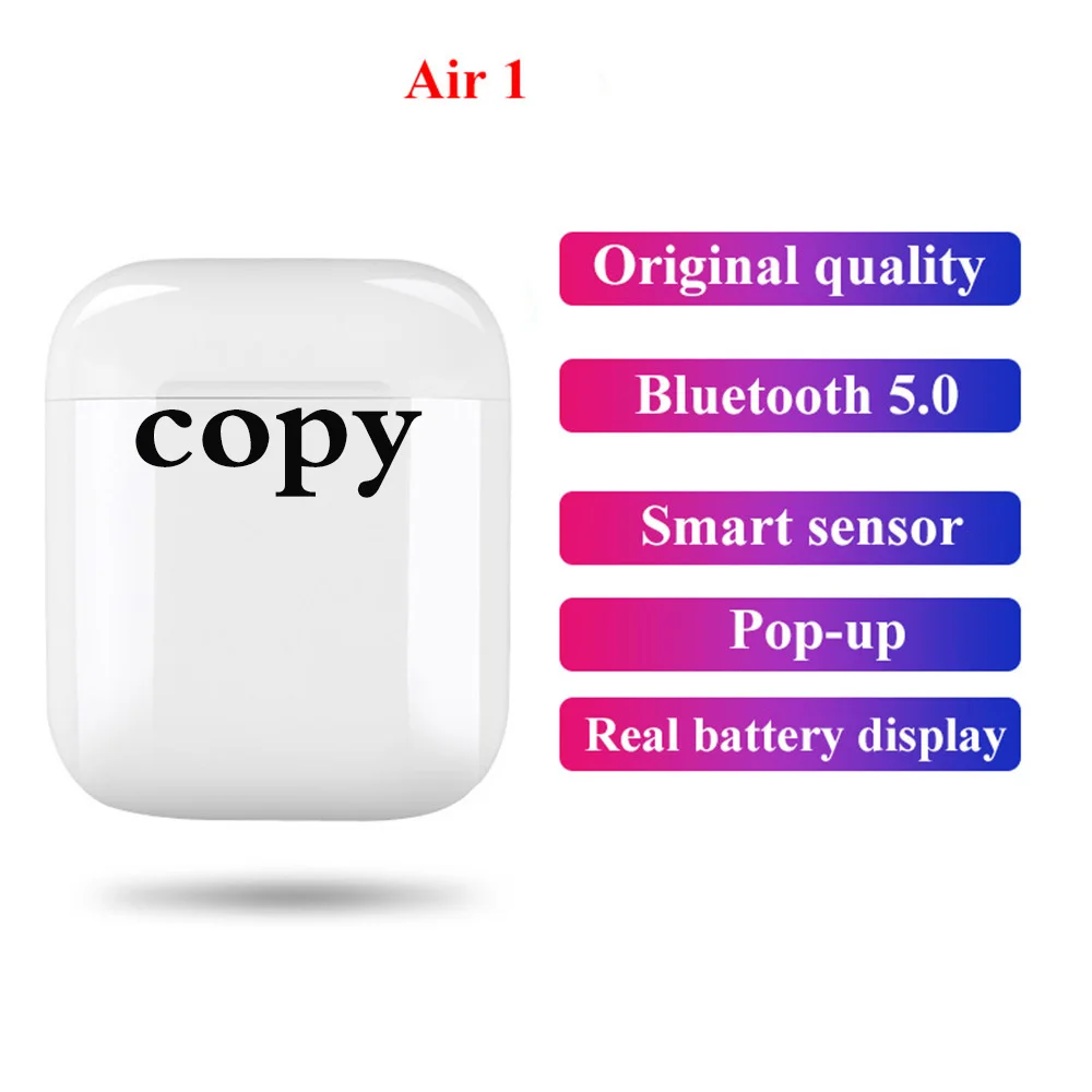 

Air 1 pop up 1:1 Wireless Bluetooth 5.0 Earphone Real Battery Display Smart Sensor Animated with w1 Chip i200 tws pk h1 Chip