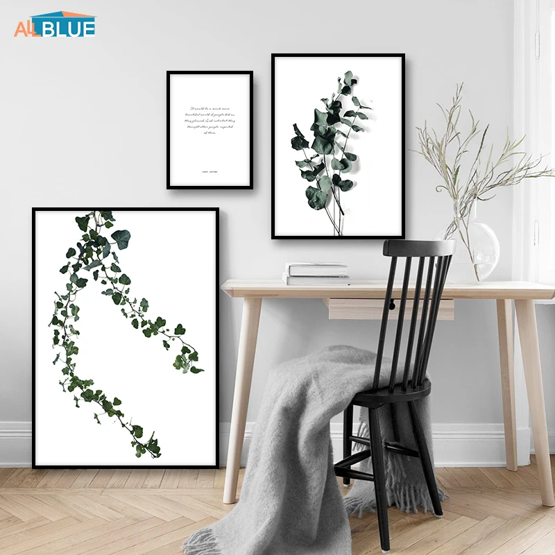 

Green Plant Leaf Canvas Art Print Poster Nordic Style Minimalist Picture For Living Room Wall Painting Motivational Quote Decor