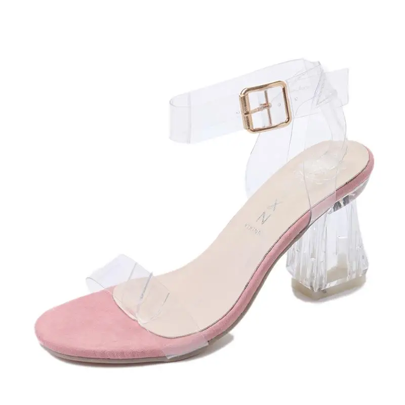 Г., женские прозрачные Сланцы на лето, шлепанцы на высоком каблуке, Прозрачная женская обувь на прозрачном каблуке сандалии для вечеринок Sandalia Mujer - Цвет: pink