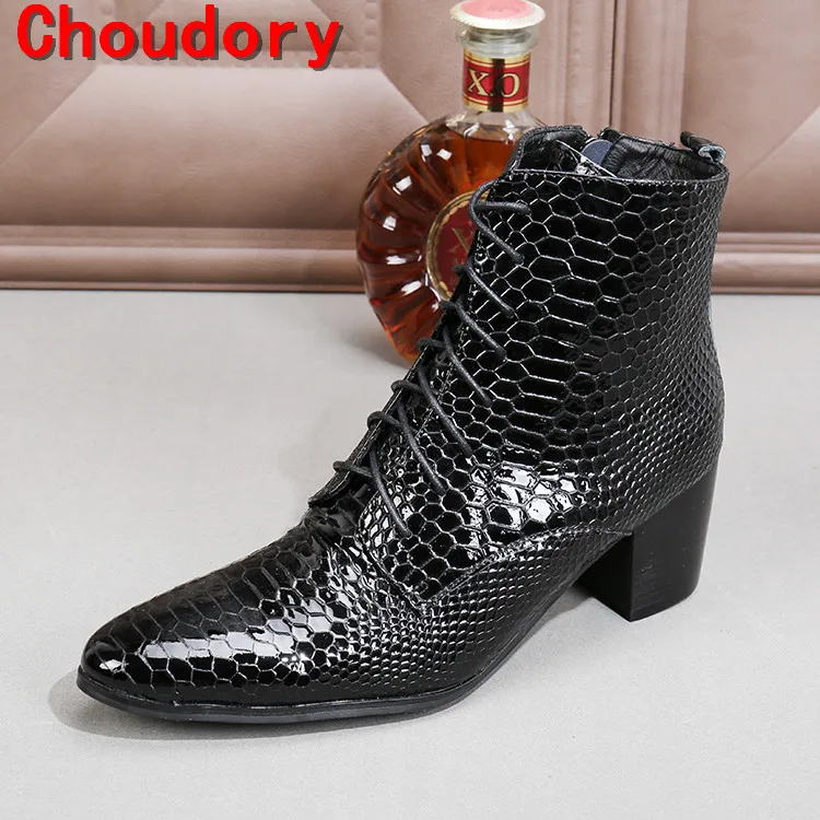 Botas hombre black military boots chelsea men shoes high heels python skin genuine leather cowboy boots mens